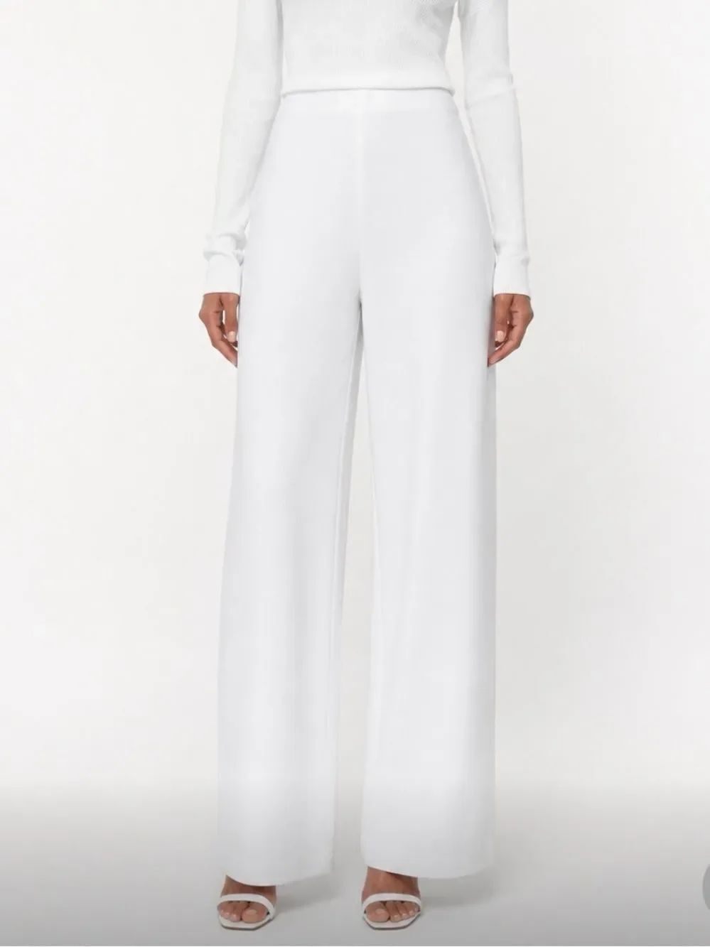 ZARA Women's Wide-Leg White Ponte Knit Pants Size L